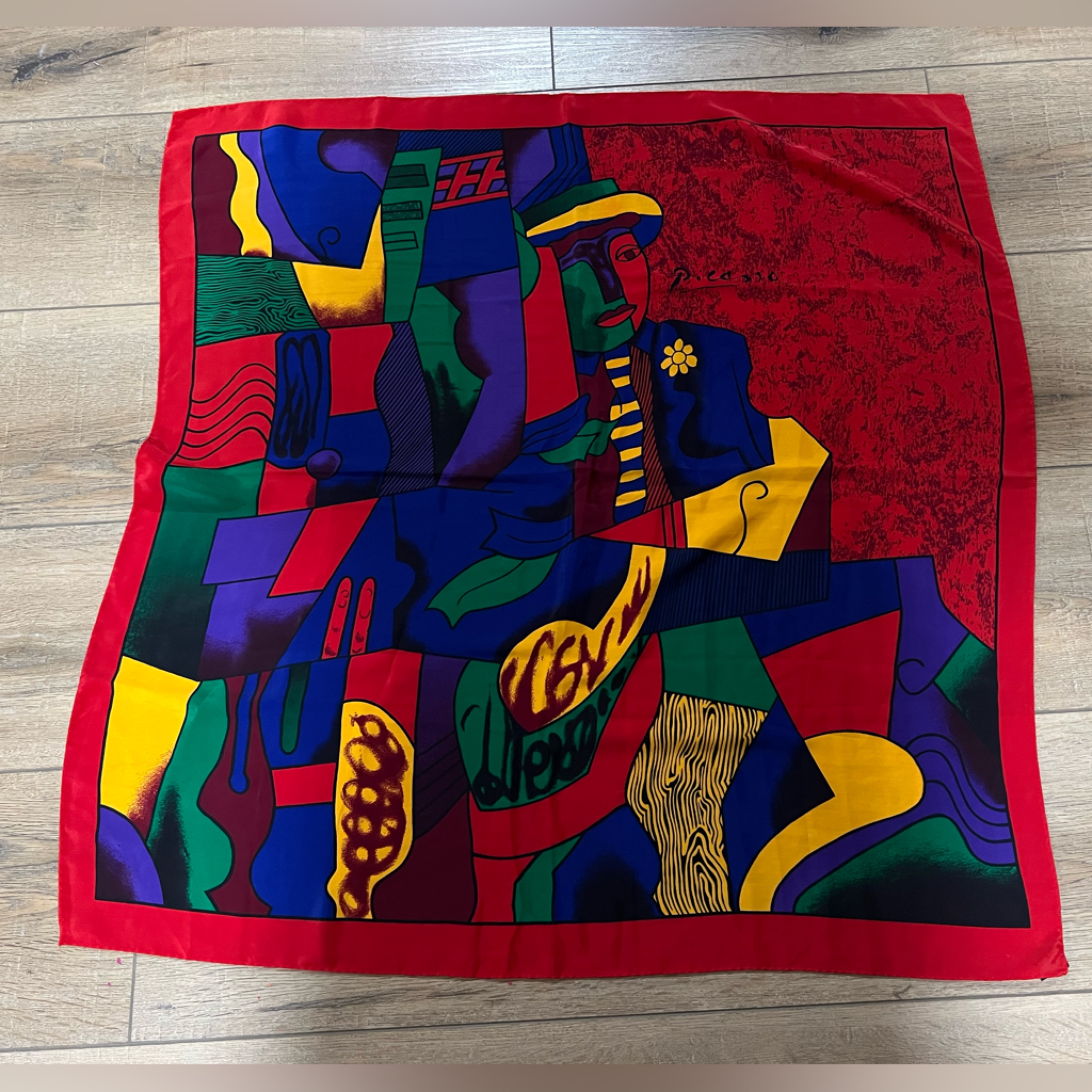 100 Silk Picasso Graphic Scarf Made In France